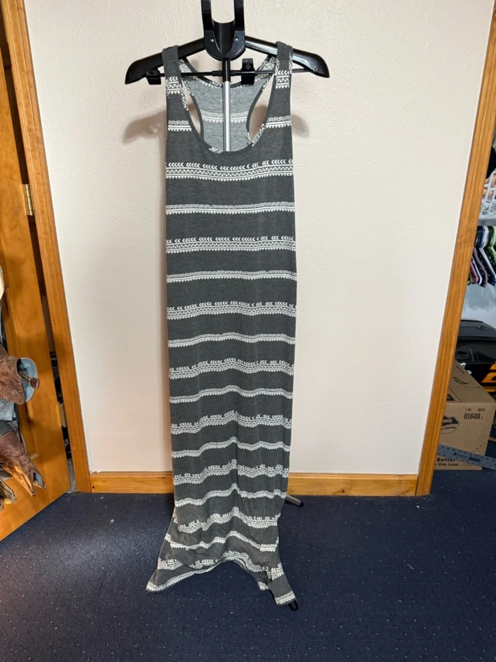 Mossimo Supply Co. Gray and White Striped Racerback Maxi Dress‎